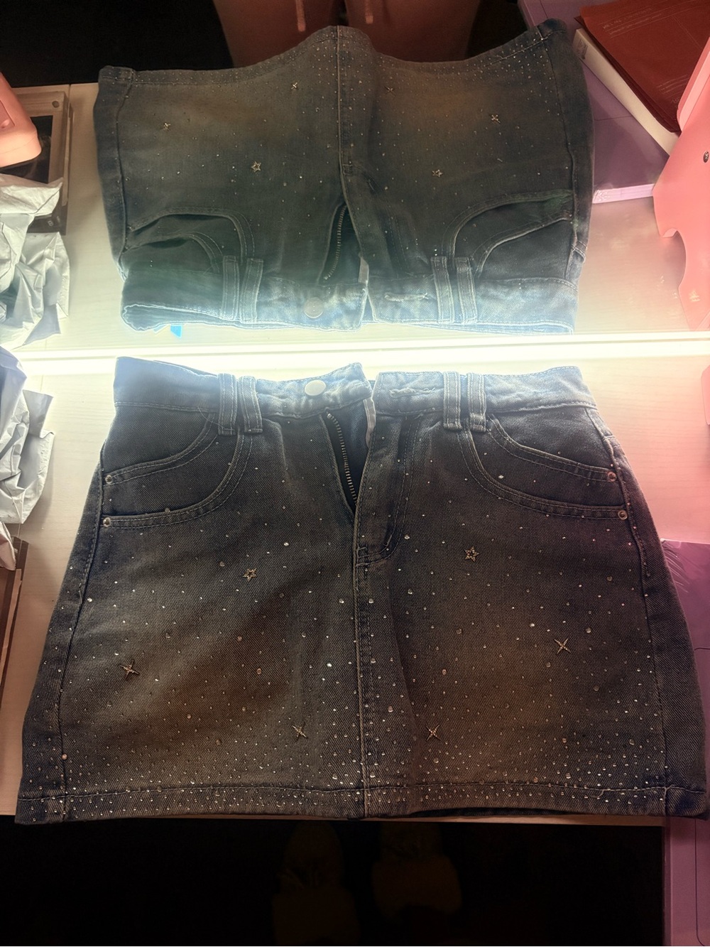 Studded Denim Mini Skirt